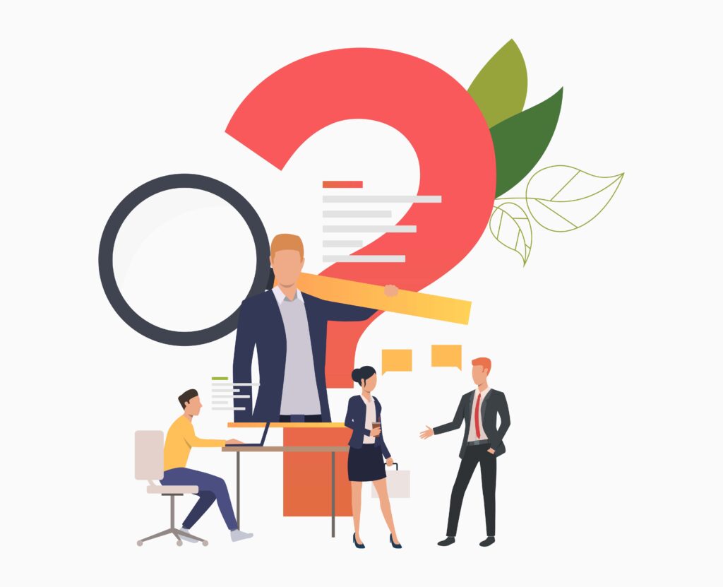 man browsing information, people talking vector illustration